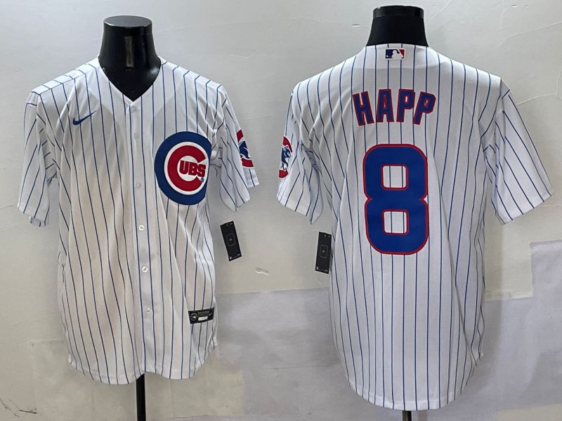 Men Chicago Cubs #8 Happ White Stripe Game Nike 2025 MLB Jersey style 1